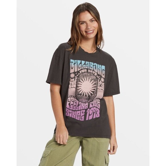 Billabong | You Are Invited Off-Black Colorful Sun Hippy Tomboy Tee | L | NWOT - Picture 1 of 12